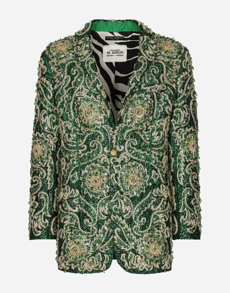 Tailored Taormina-fit jacket in embroidered silk mikado 1