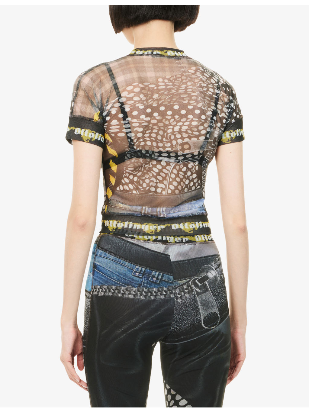 Mock-Neck Graphic-Pattern Mesh Top - 4