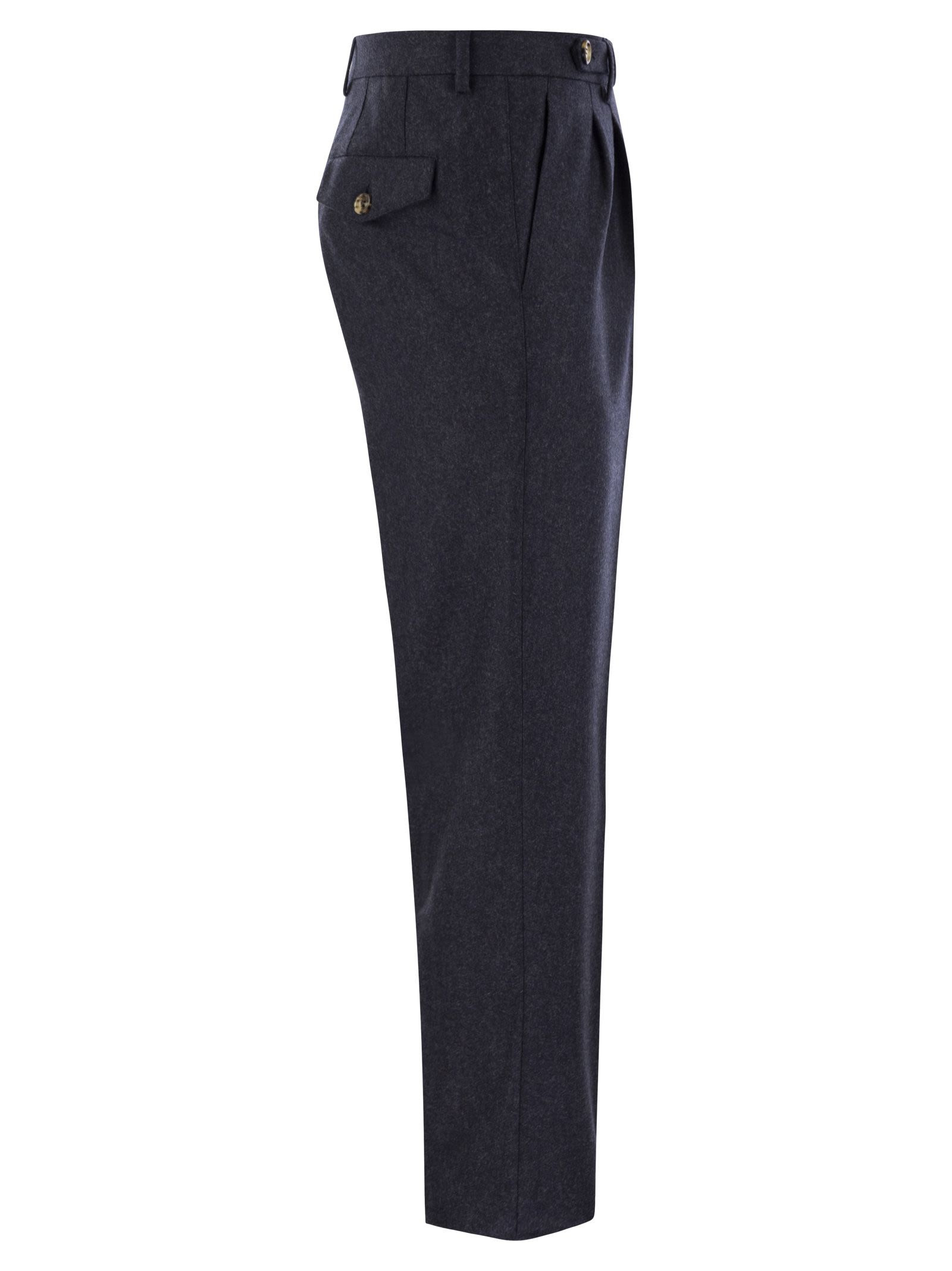 Brunello Cucinelli Men Leisure Fit Trousers In Virgin Wool Flannel With Double Darts - 3