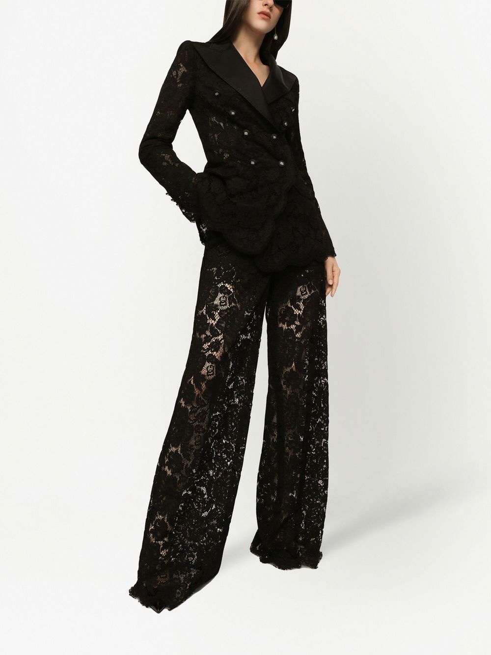 floral lace-detail double-breasted blazer - 2