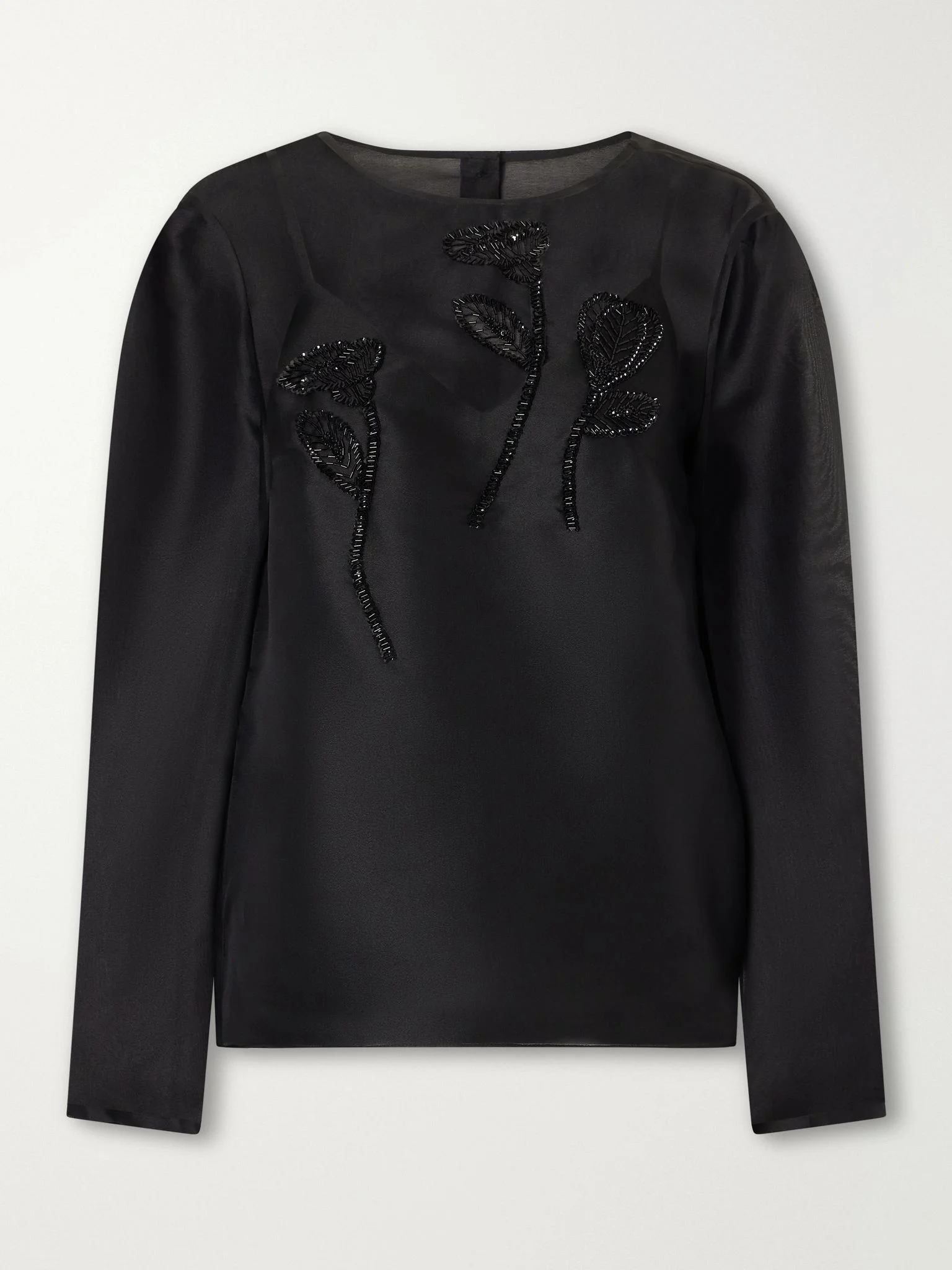 Sequin-embellished embroidered silk-organza blouse Black - 1