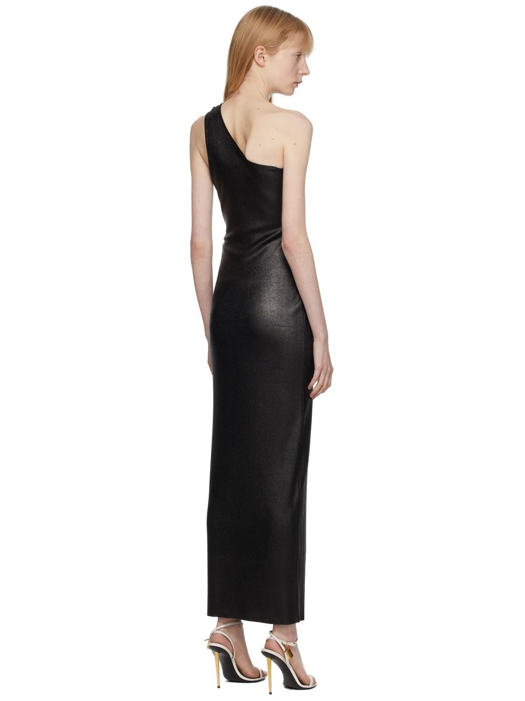 Black Compact Glossy Long Dress - 3