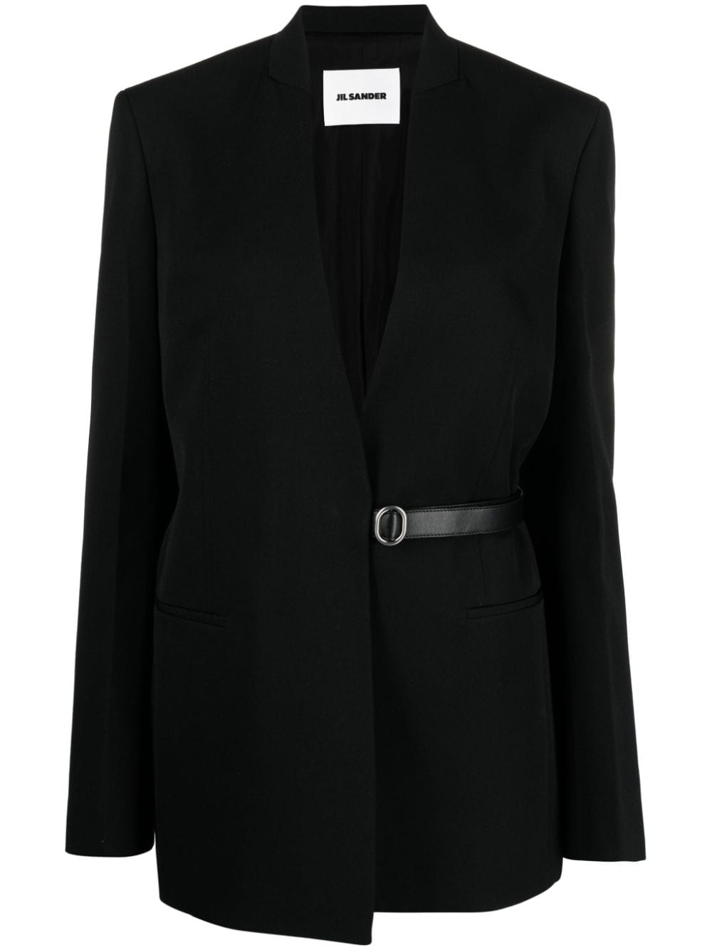 collarless belted blazer - 1