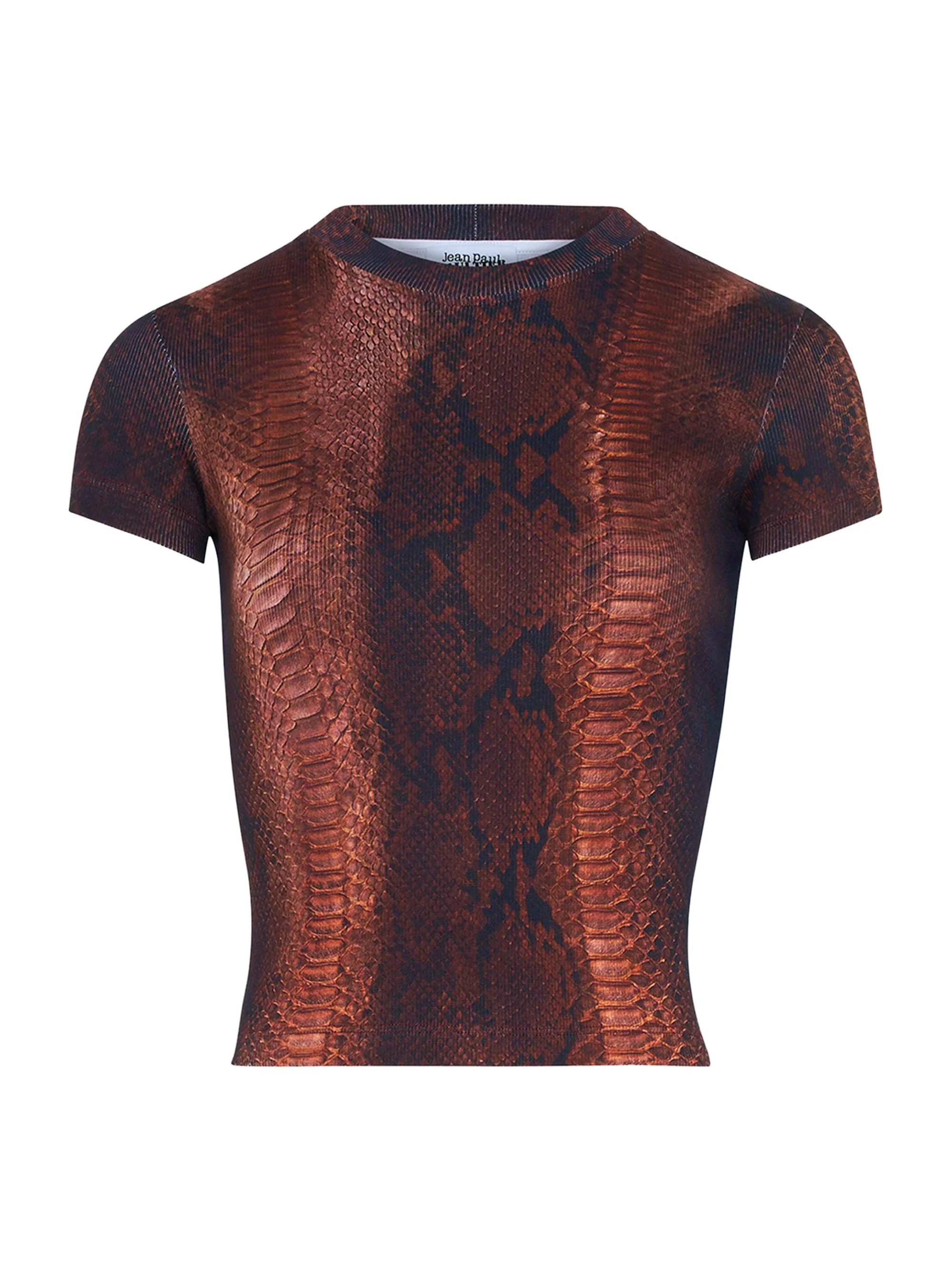 Women's Python-Print Rib-Knit Stretch-Cotton T-Shirt - Brown Black - 1