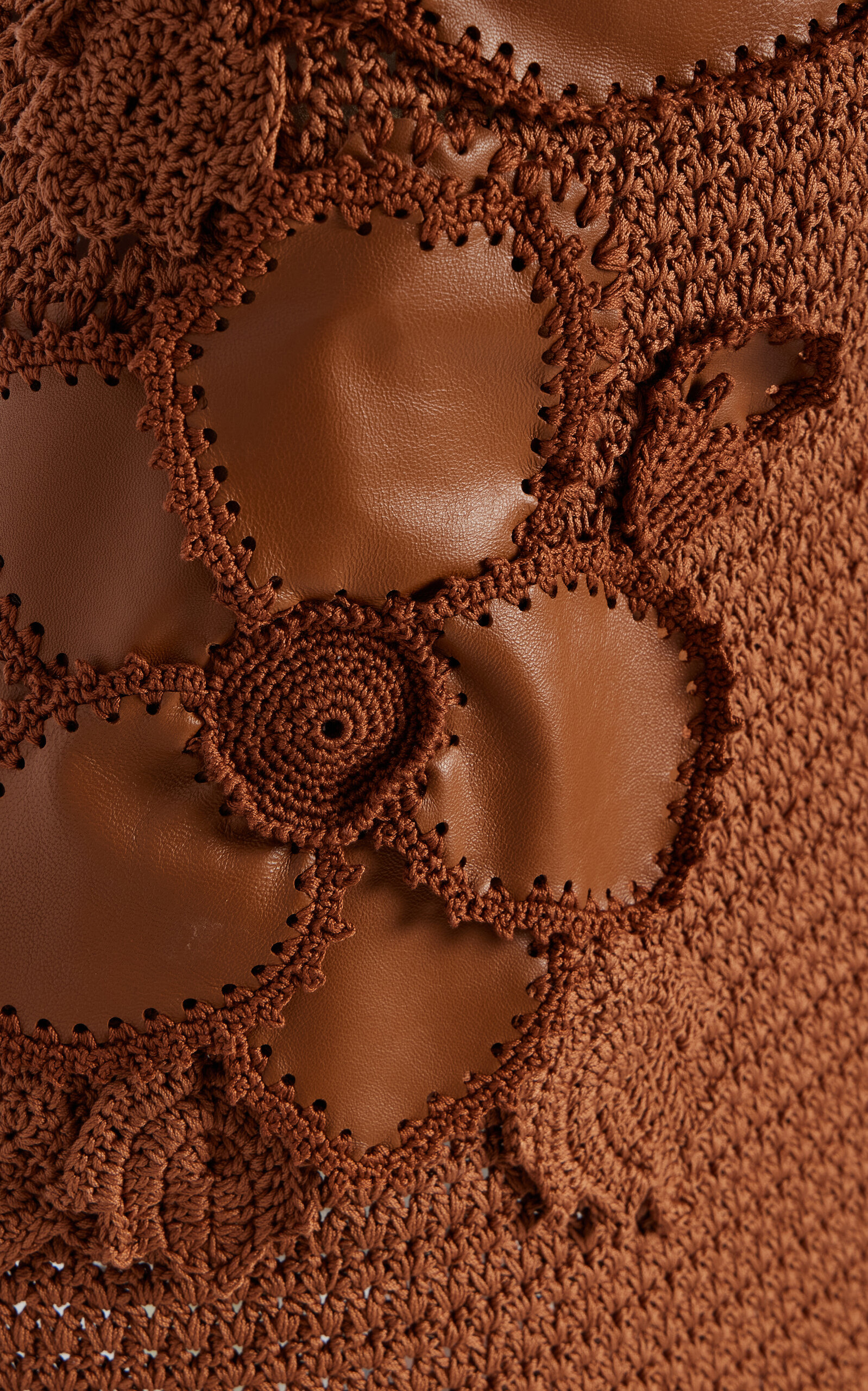 Leather-Trimmed Crocheted Cotton Mini Dress brown - 6