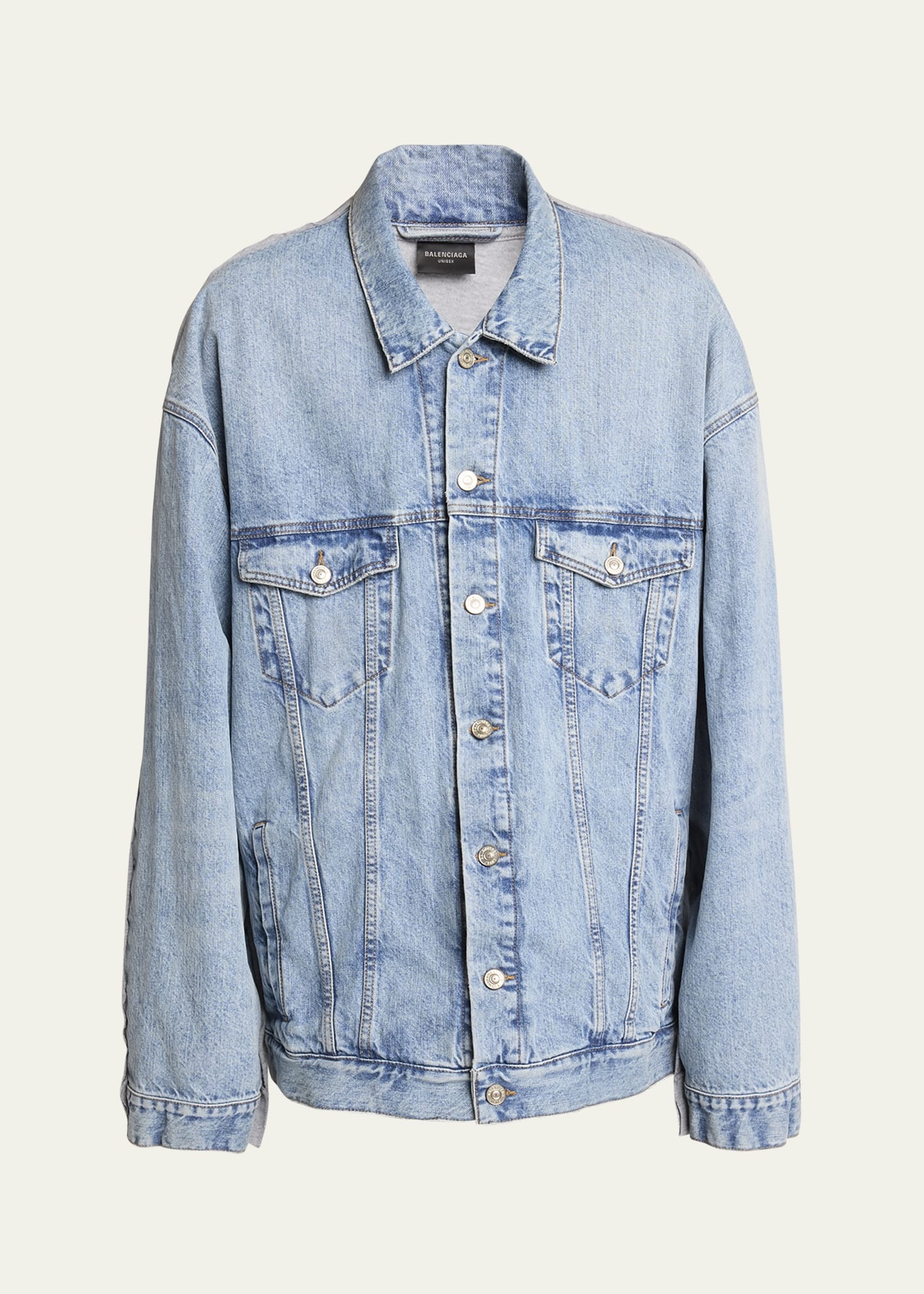 Men's Pieced Denim and Terry Trucker Jacket - 1