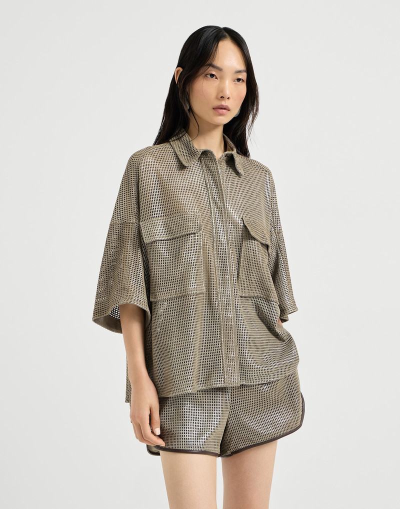 Sparkling leather net shirt 2