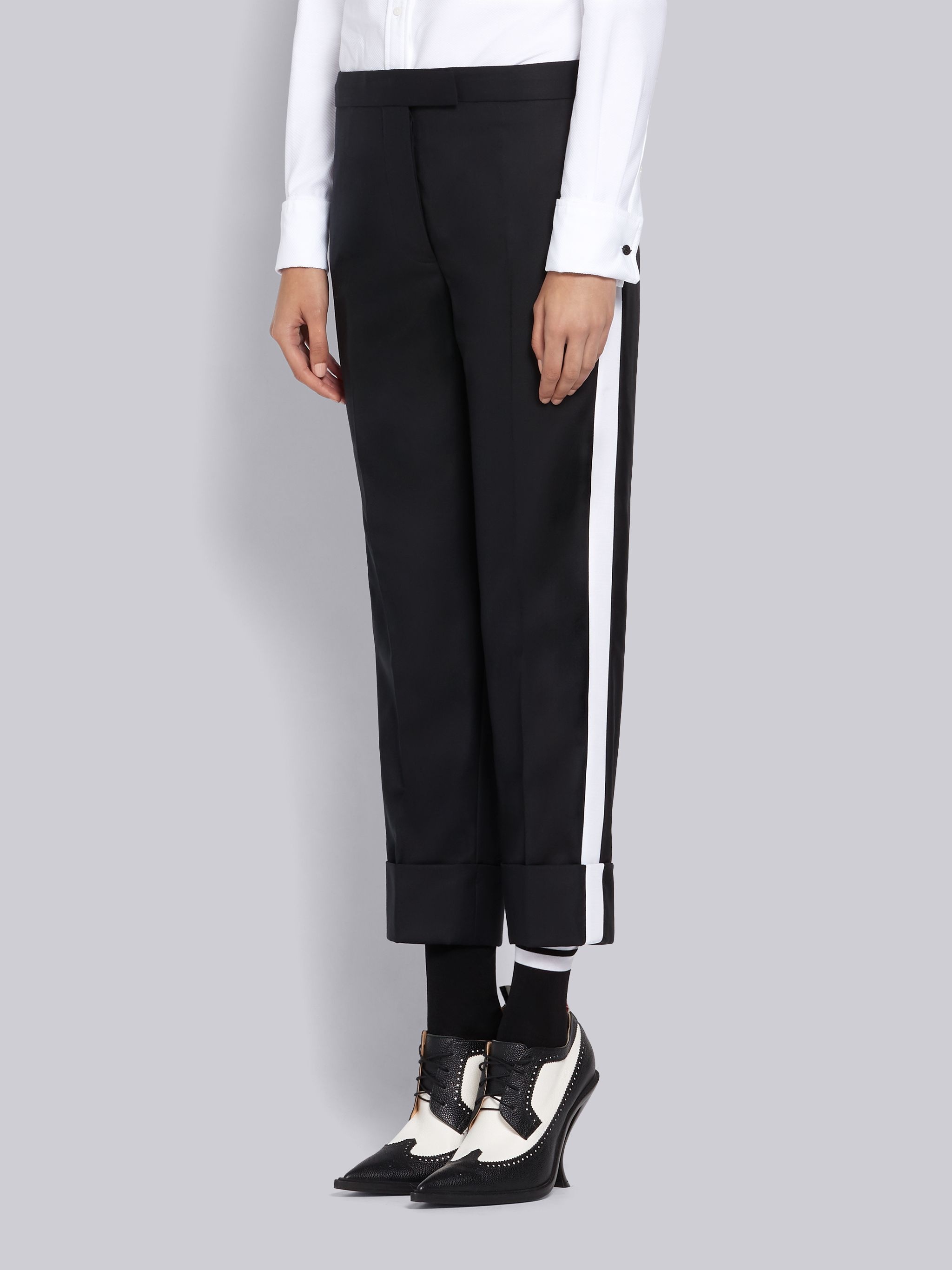 Black Super 120s Twill Grosgrain Tipped Trouser - 2