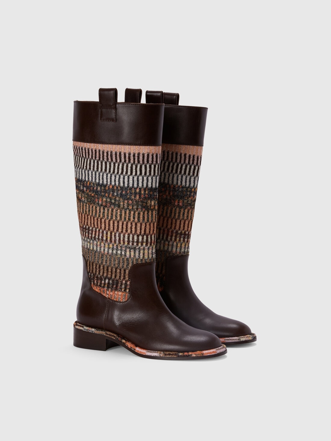 Leather boots with lamé fabric insert - 2