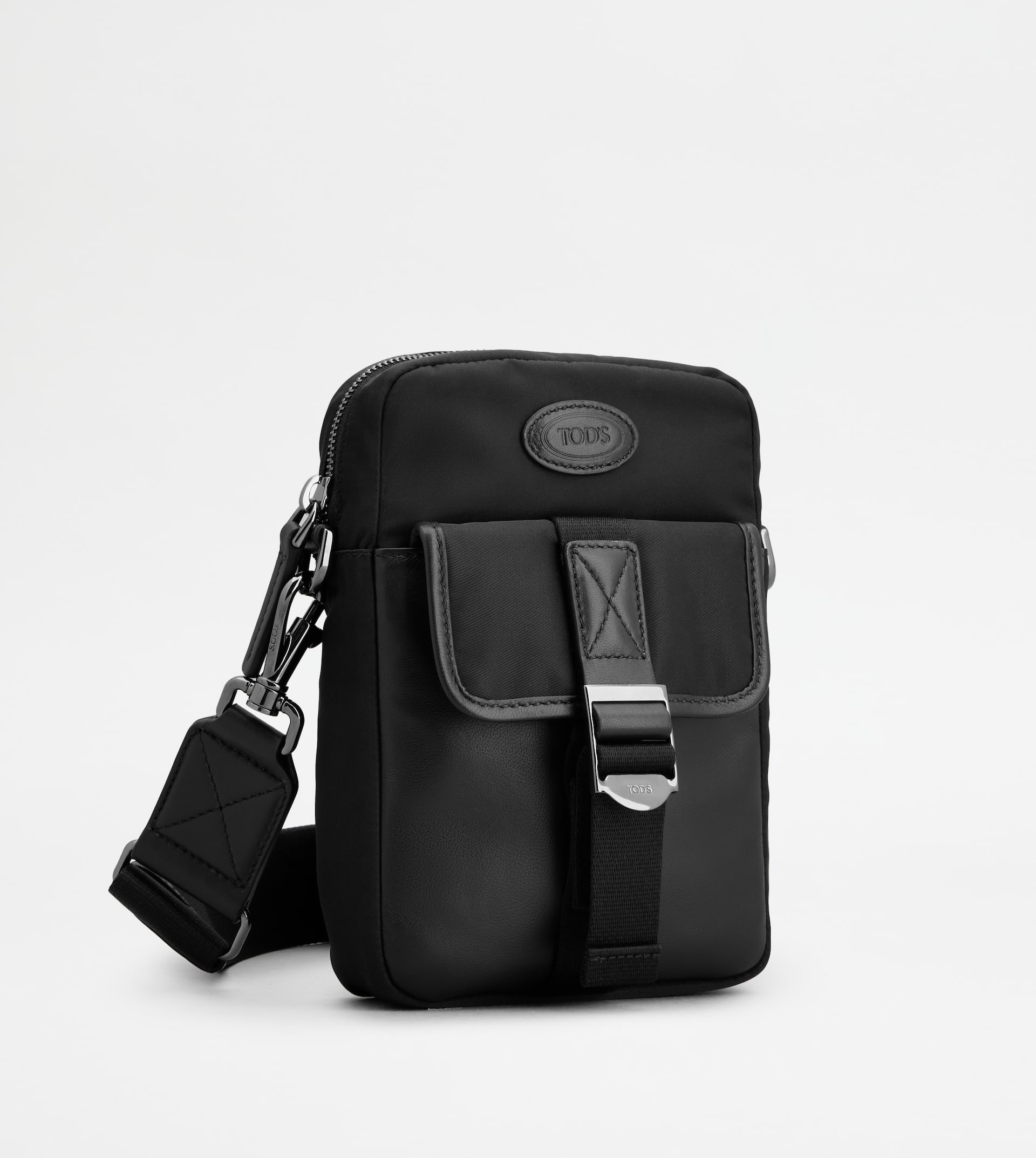 PHONE HOLDER IN FABRIC AND LEATHER MINI - BLACK - 2
