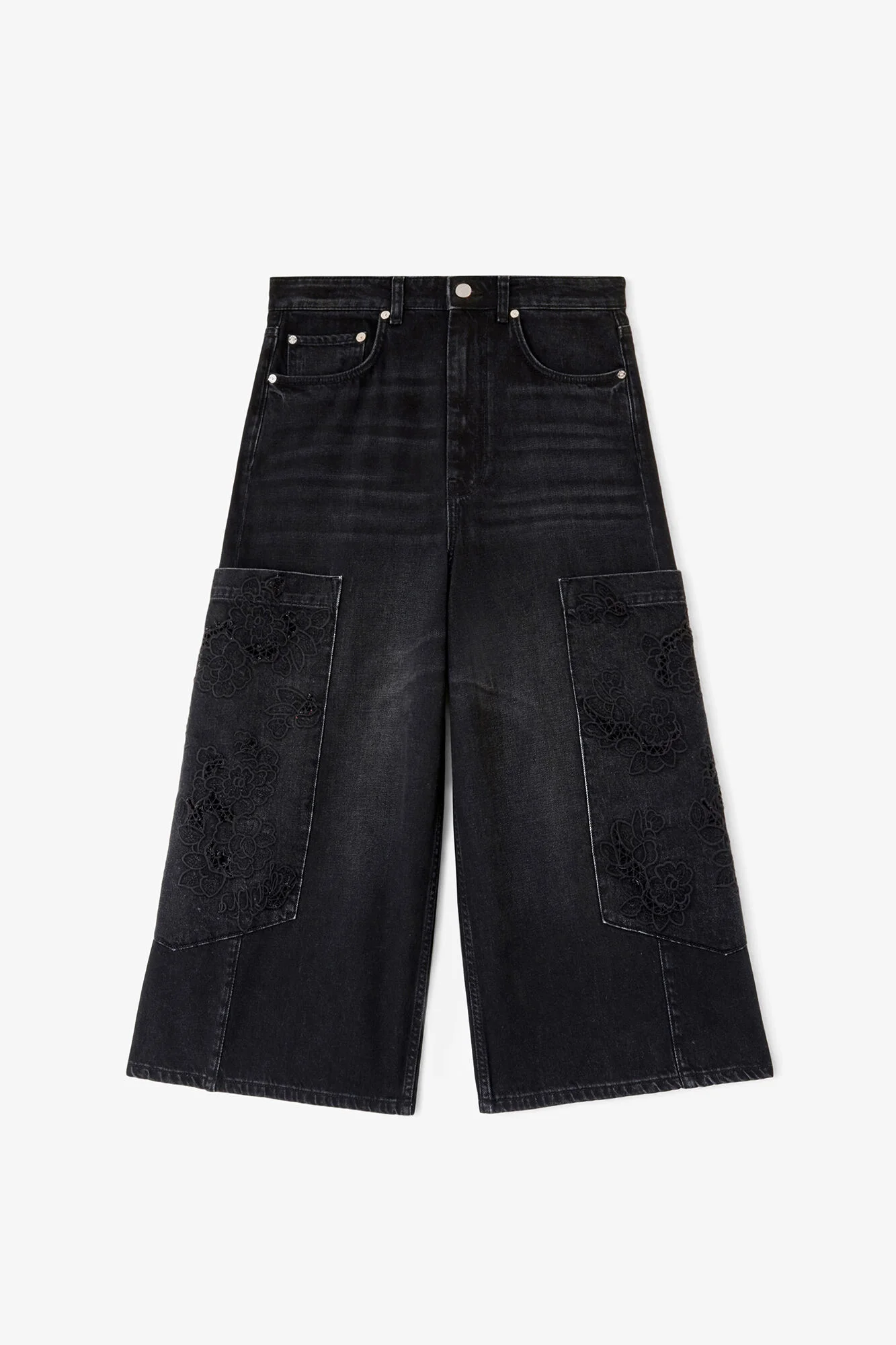 CROPPED CARGO JEANS IN BLACK DENIM - 1