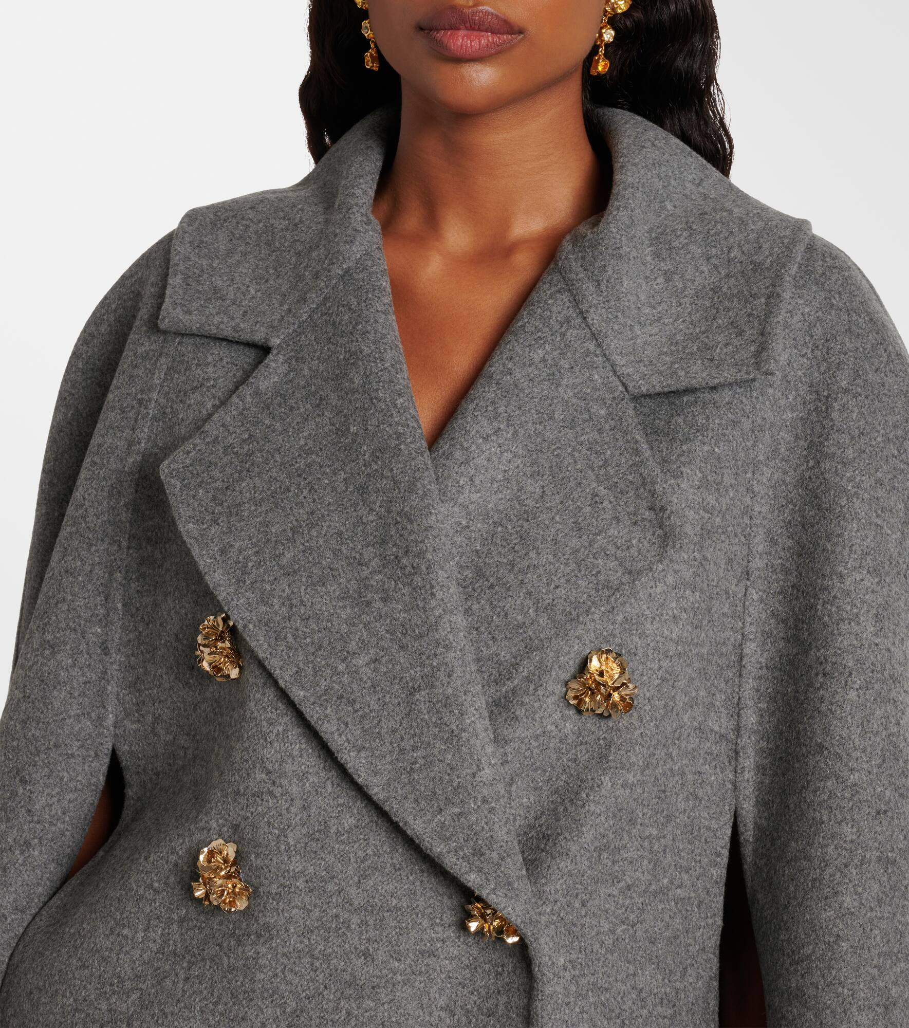 Double-breasted mélange virgin wool cape - 4