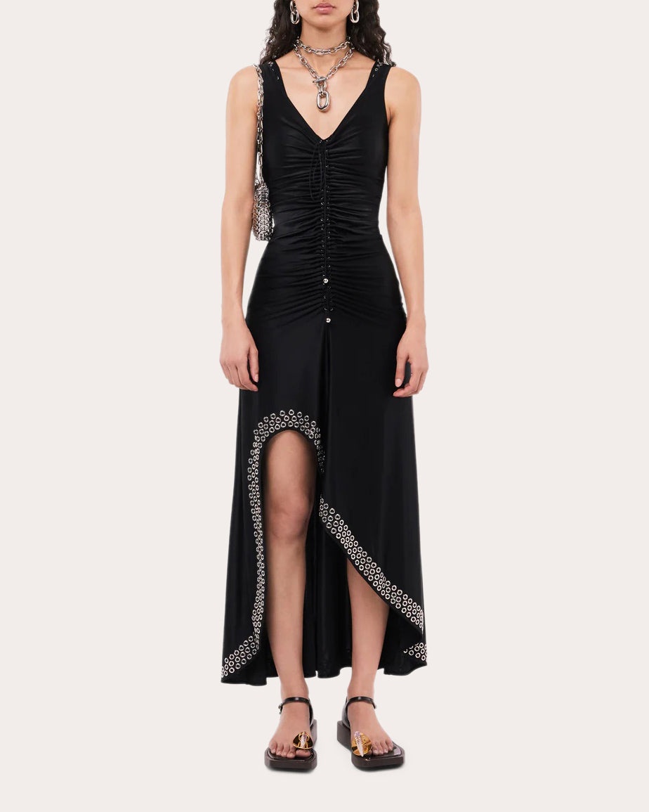 Embellished Asymmetric Ruched Satin-Jersey Dress - 2