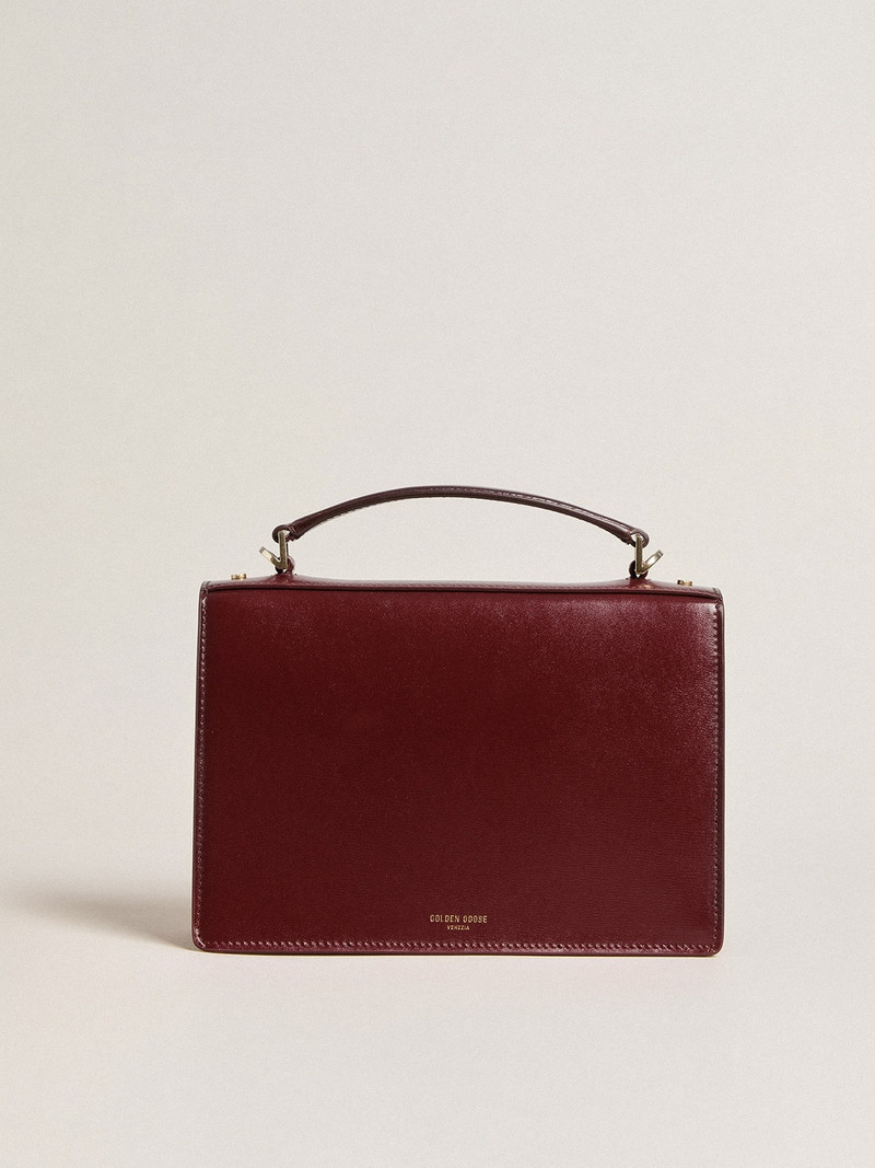 Venezia Bag in burgundy boarded leather with gold details 3