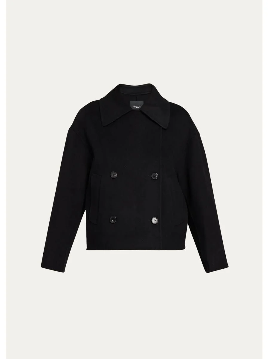 Double-Breasted Wool-Cashmere Short Pea Coat - 1