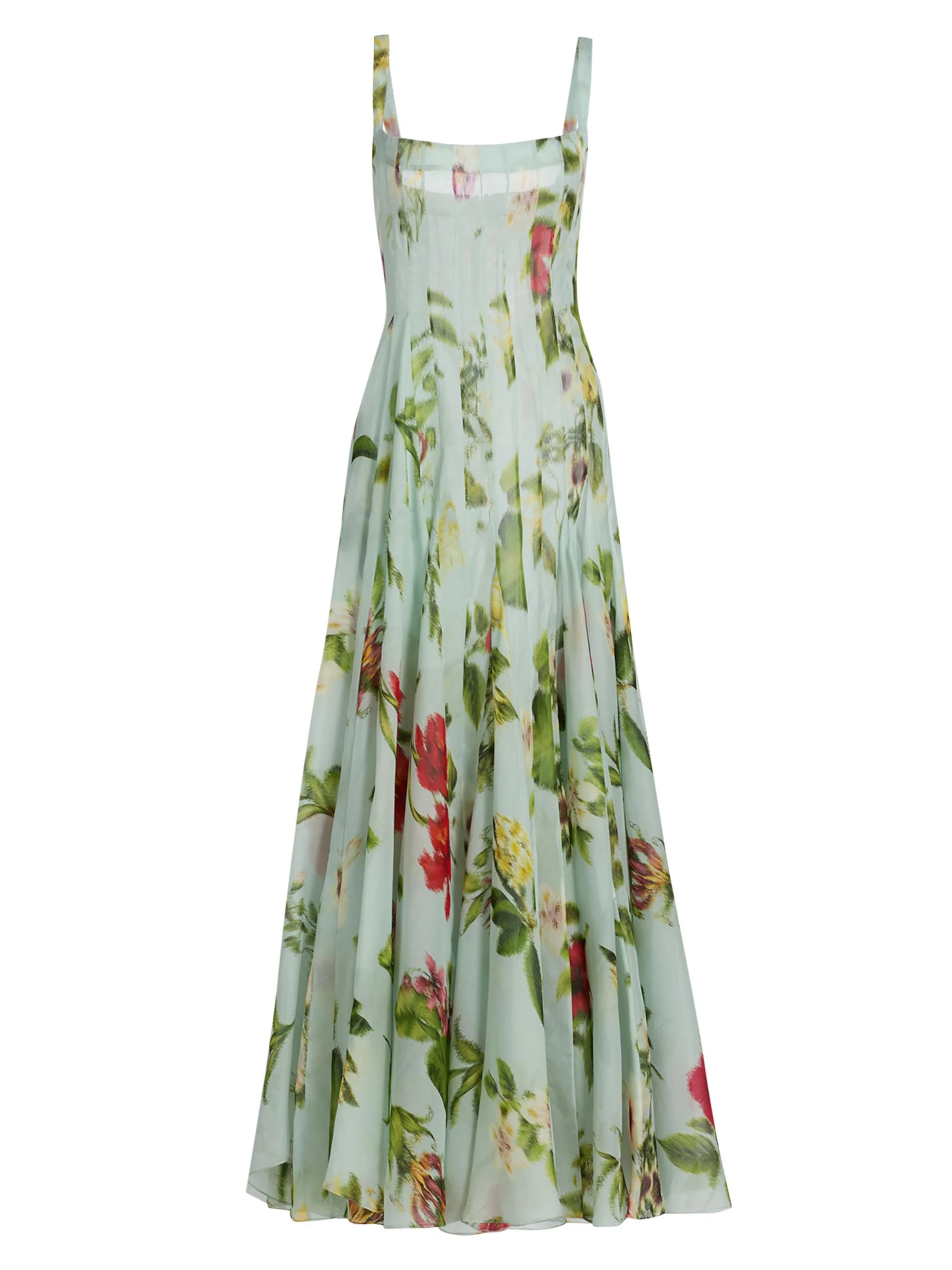 Women's Floral Silk Gazar A-Line Gown - Saltwater Multi - 1