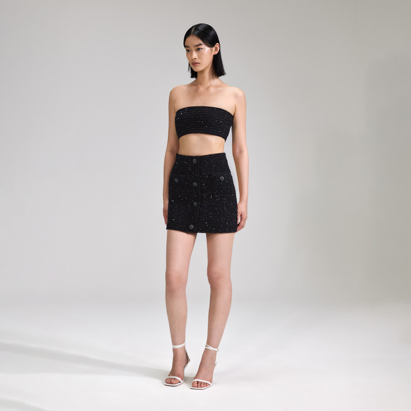 Black Sequin Knit Bandeau Top 2