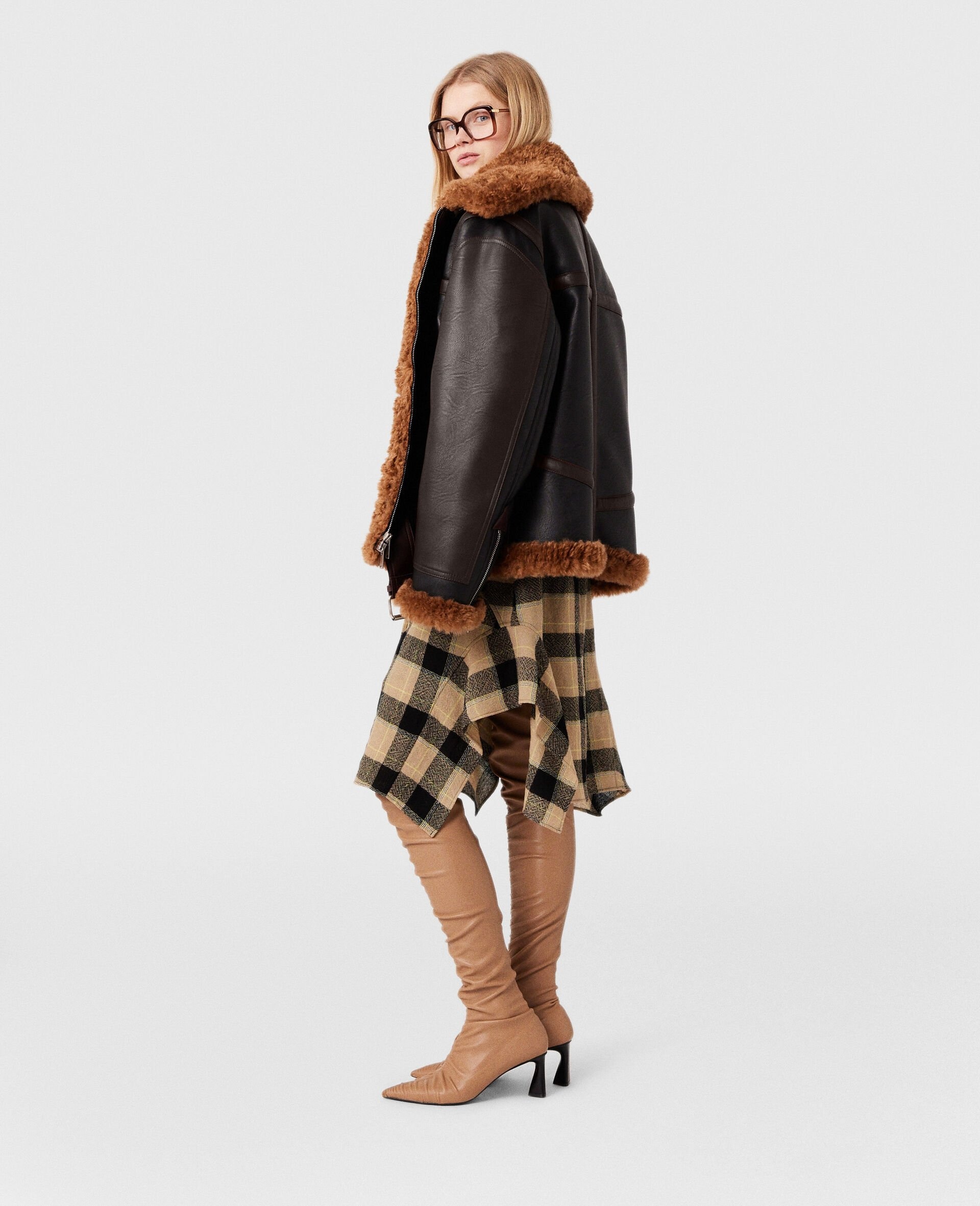 Plush Teddy Paneled Biker Jacket - 3