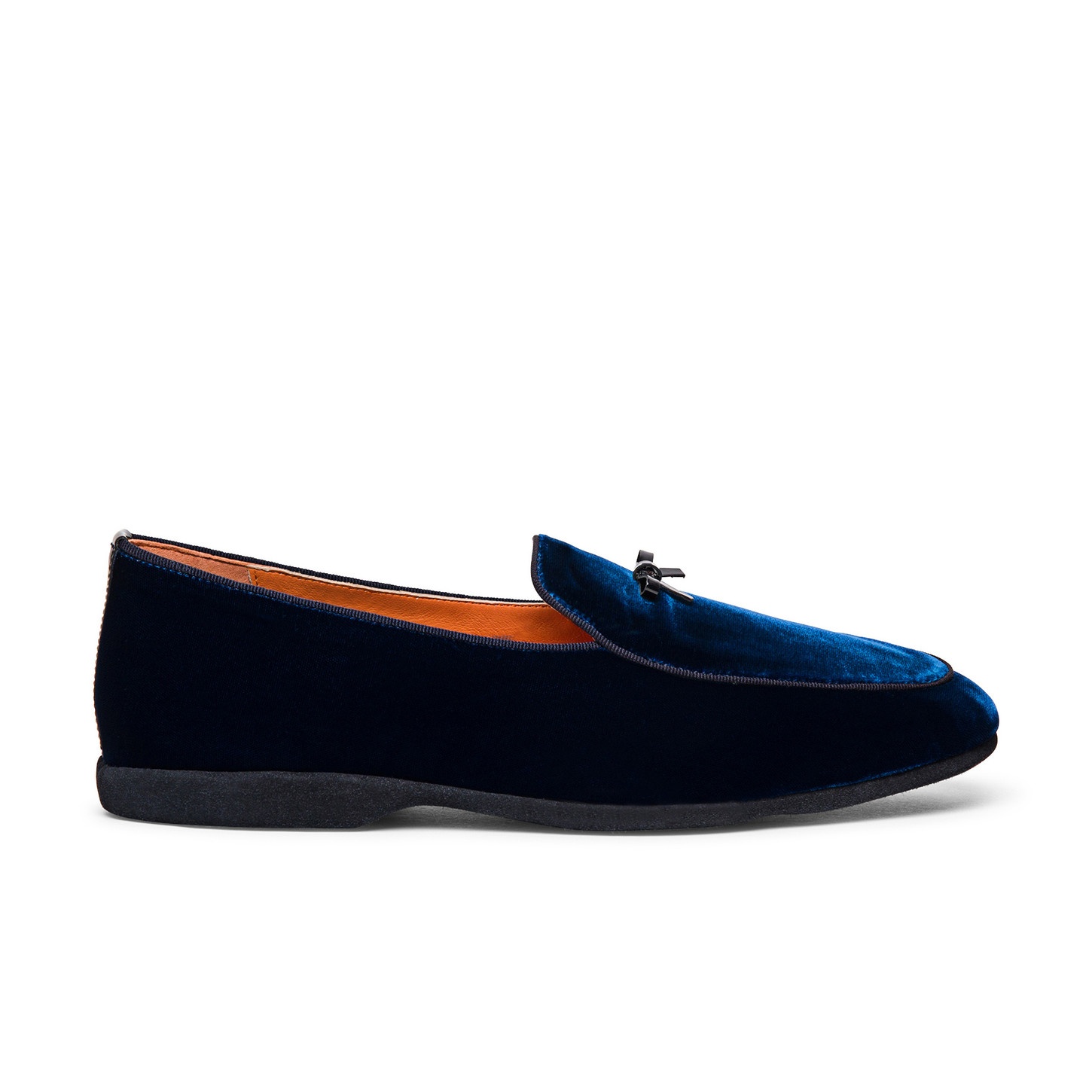 Men’s blue velvet slipper with bow detail - 1