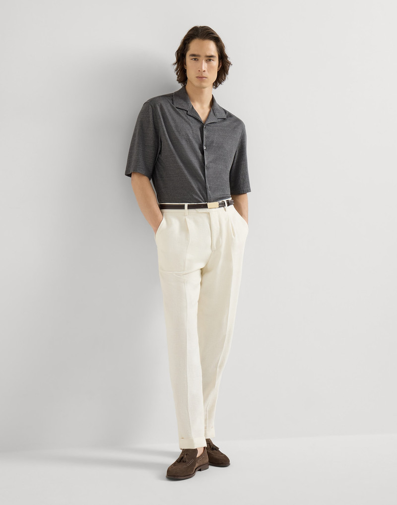 Silk, linen and wool hopsack trousers with pleat 5