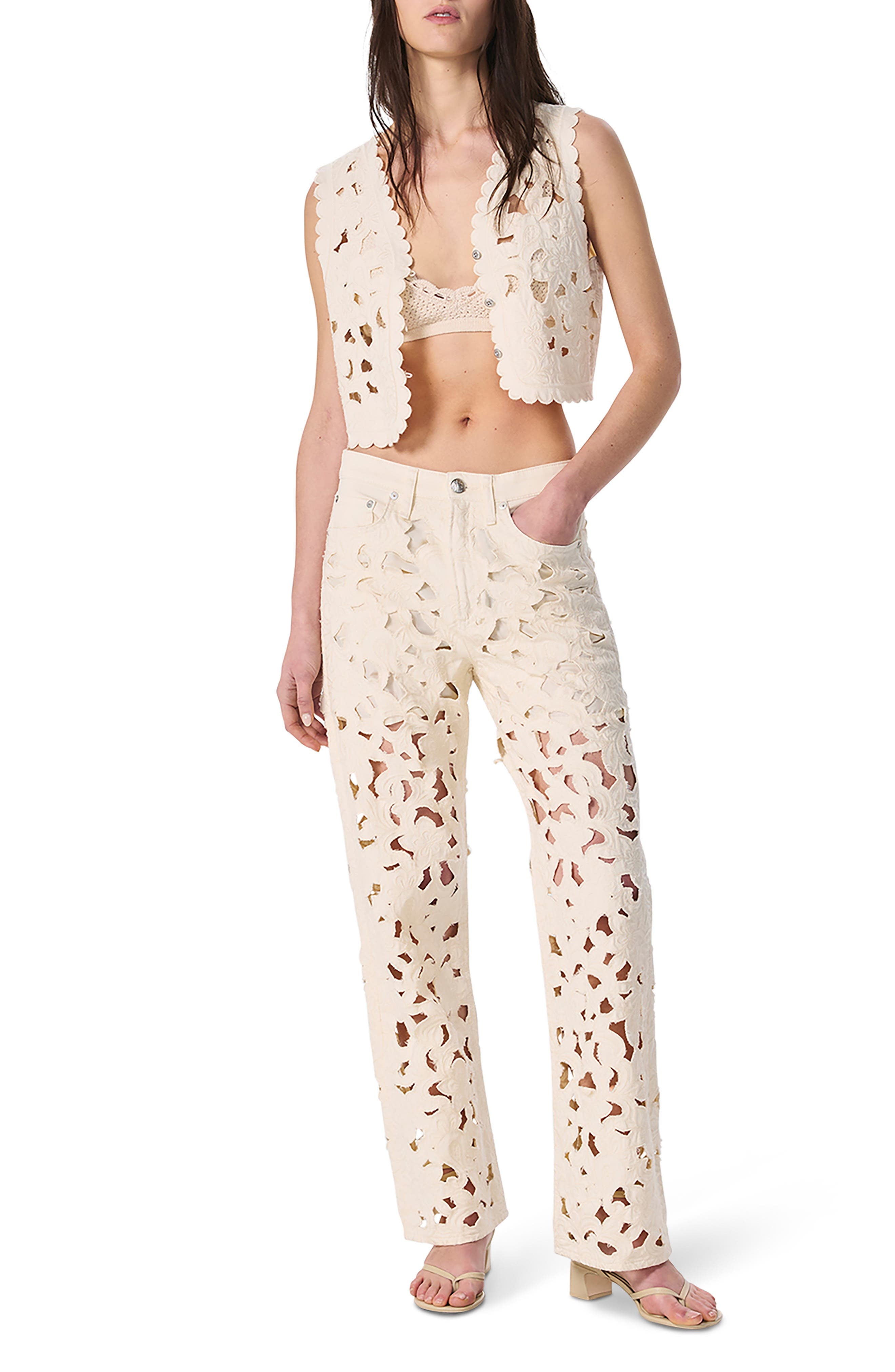 rag & bone Coralie Floral Cutout Vest in Ecru at Nordstrom - 8
