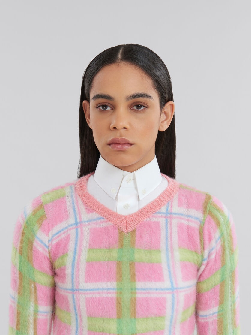 PINK AND GREEN CHECKED BRUSHED MOHAIR JUMPER - 4