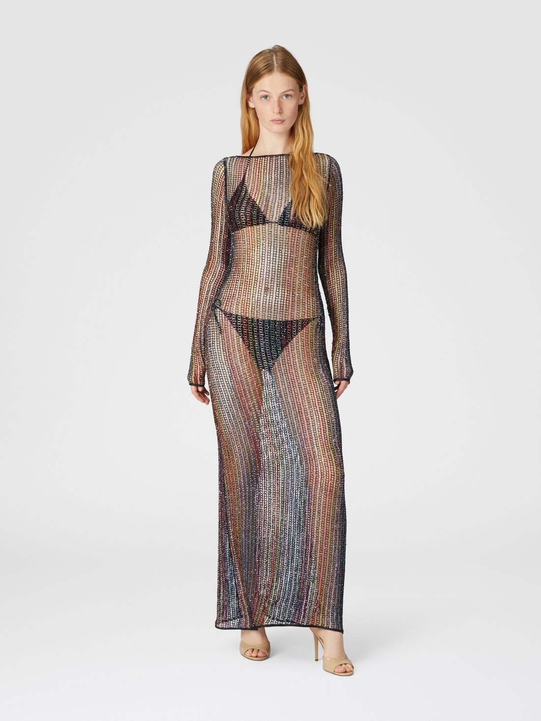 Long cover-up in mesh with open back - 2