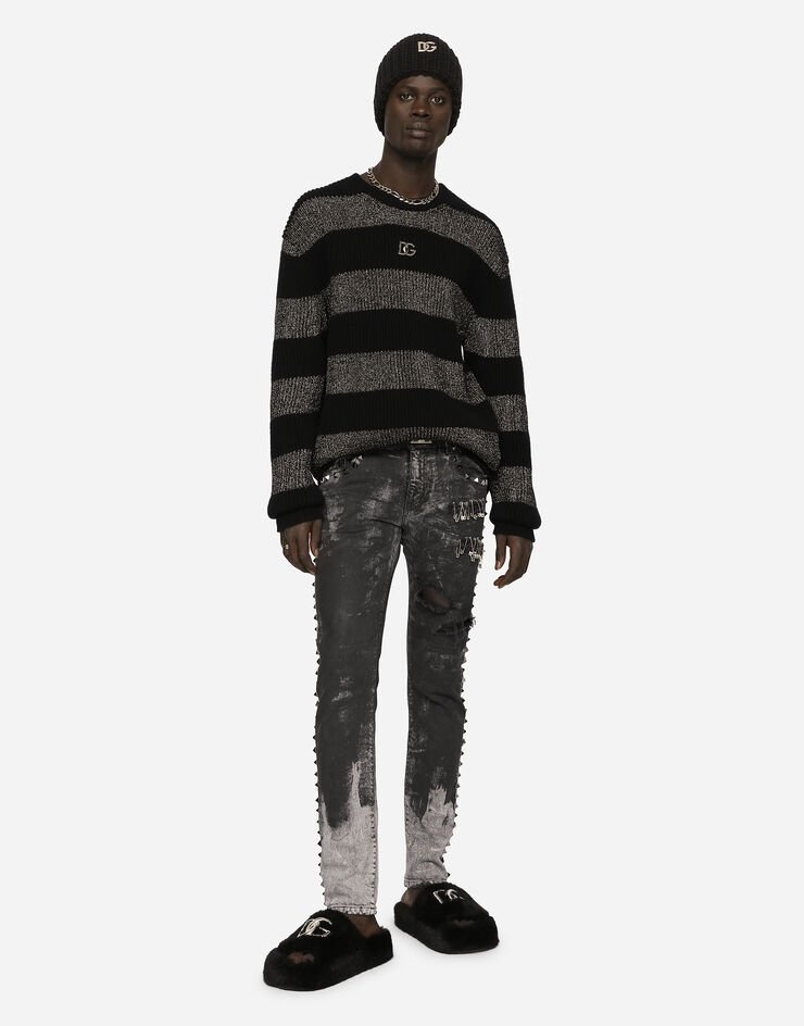 Skinny stretch jeans with studs and safety pins - 5