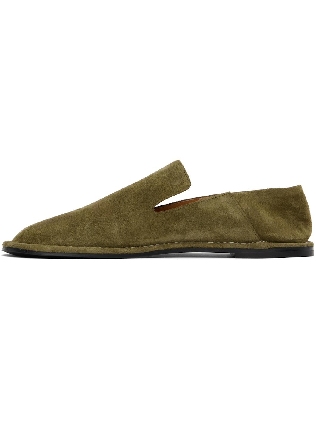 Khaki Leather Midi Slippers - 3