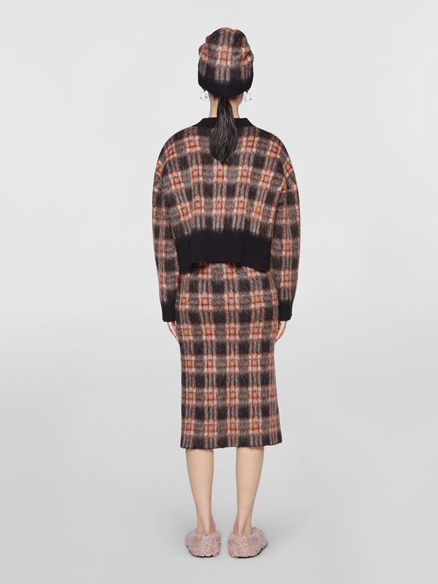 CHECK WOOL AND BRUSHED MOHAIR MIDI SKIRT - 3