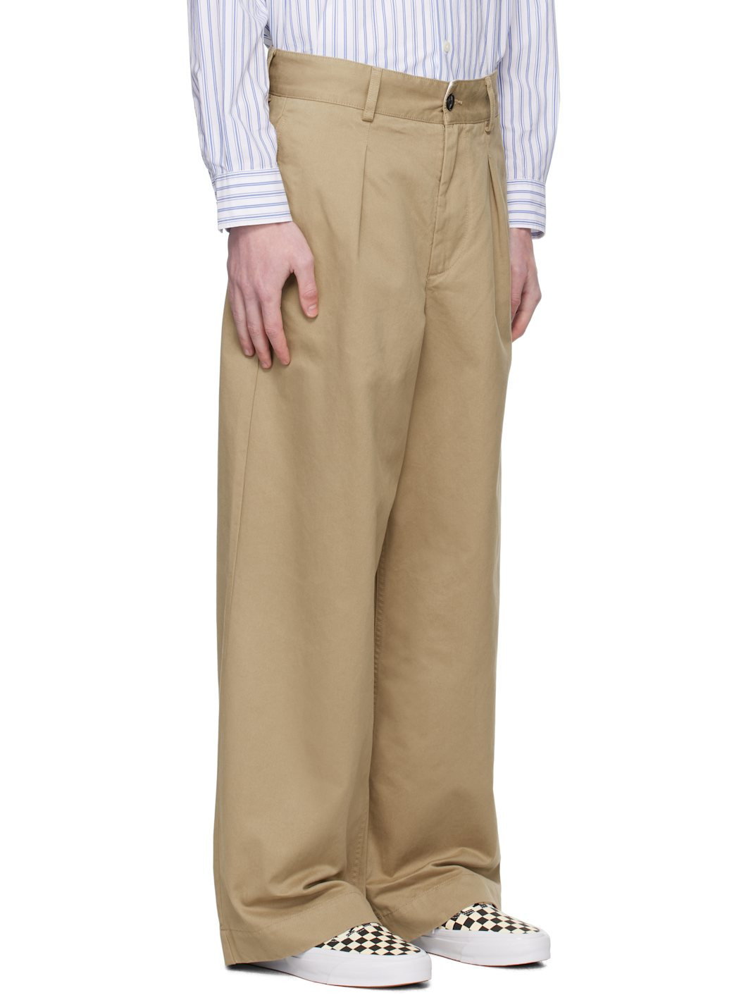 Khaki Single-Pleat Baggy Trousers - 2