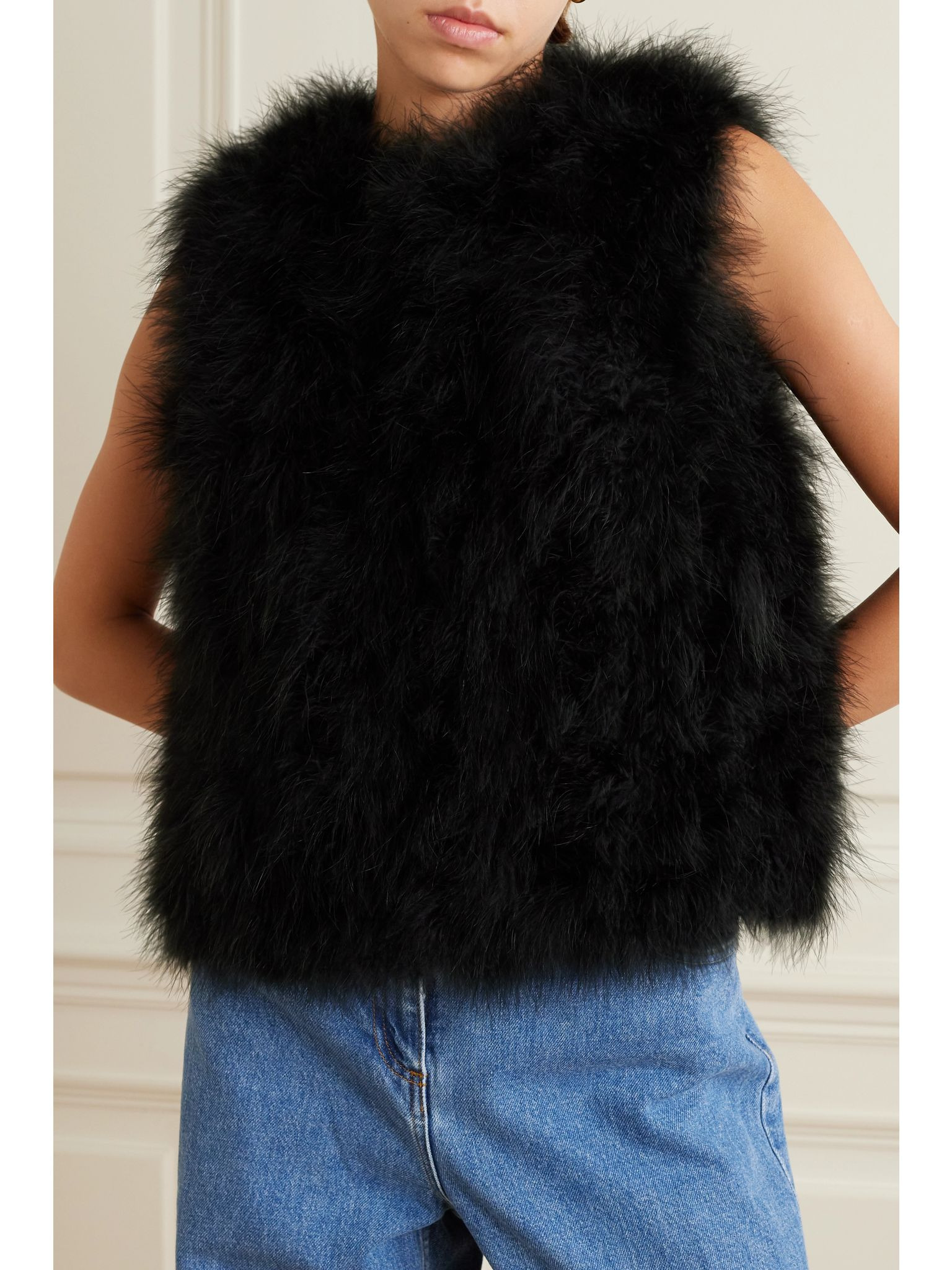 Feather-embellished silk-satin vest Black - 3