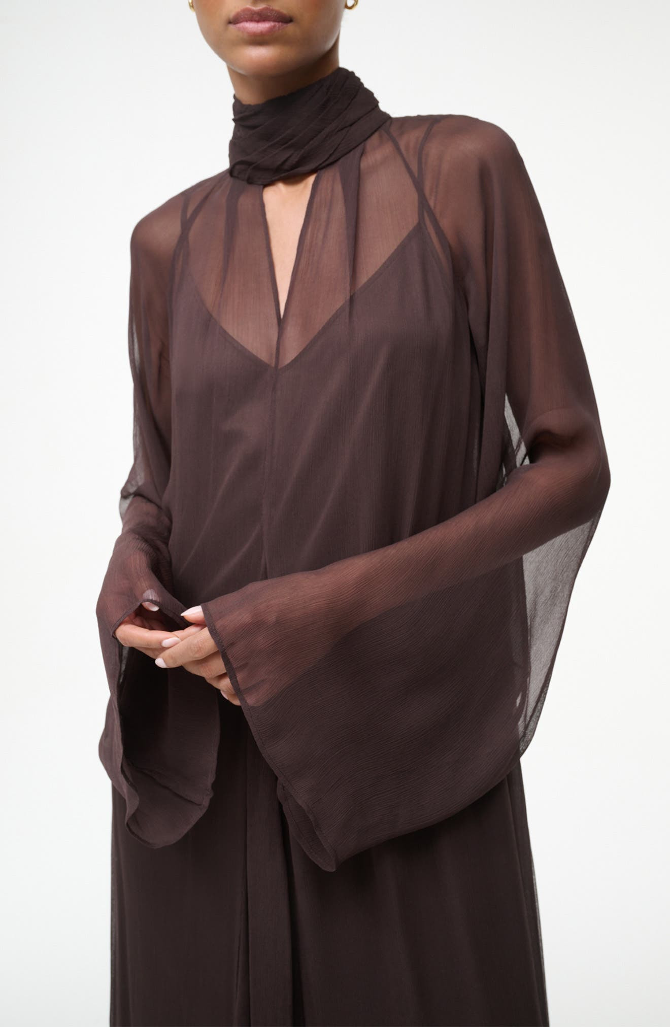 STAUD Esther Long Sleeve Chiffon Maxi Dress in Earth at Nordstrom - 4