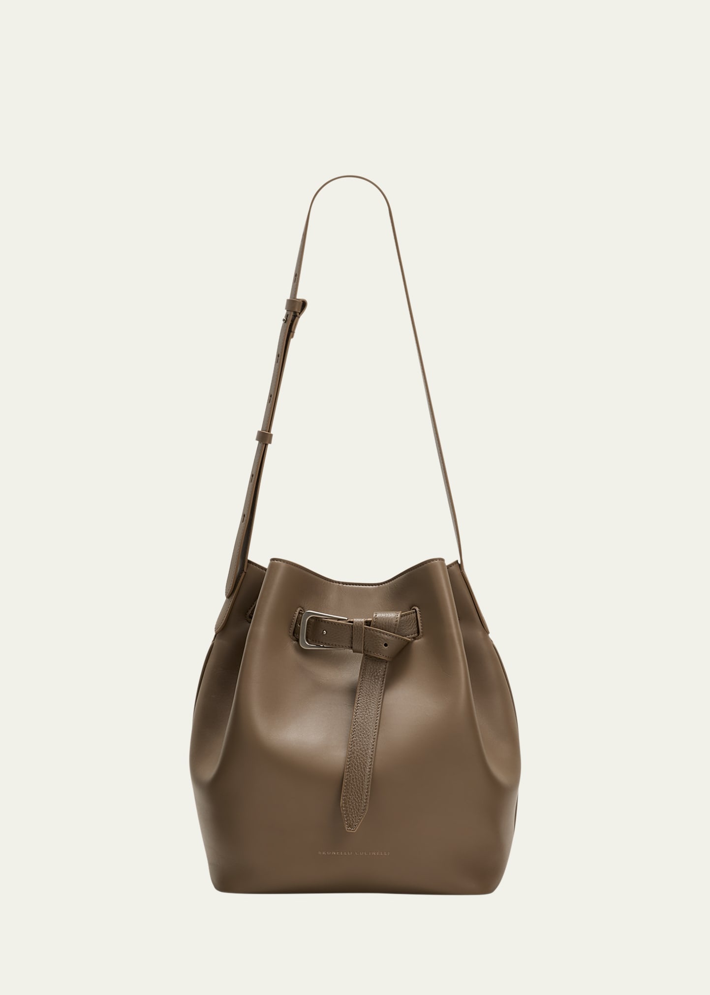 Buckle Leather Bucket Bag - 1