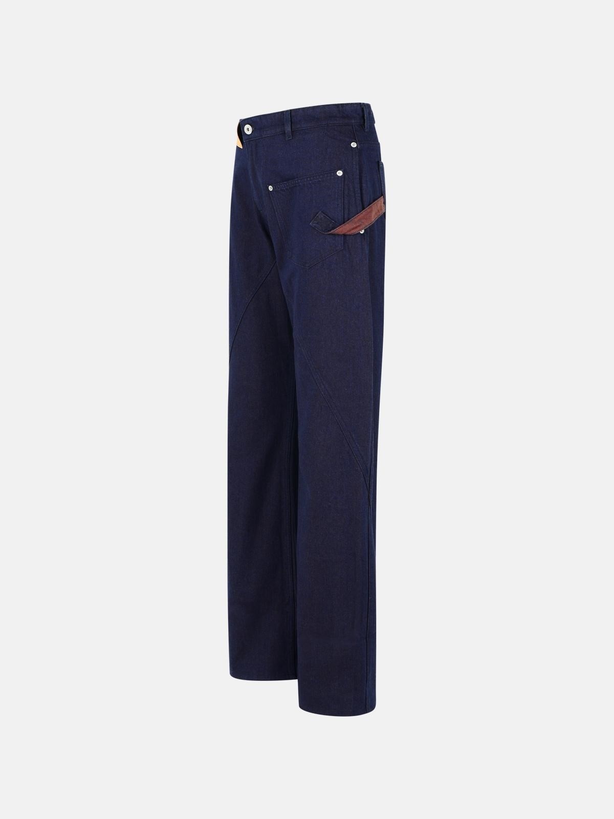 WORKWEAR' COTTON PANTS WITH BLUE TWISTED LEG - 2