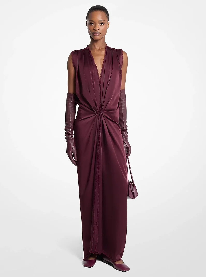 Draped Satin Charmeuse Column Gown - 1