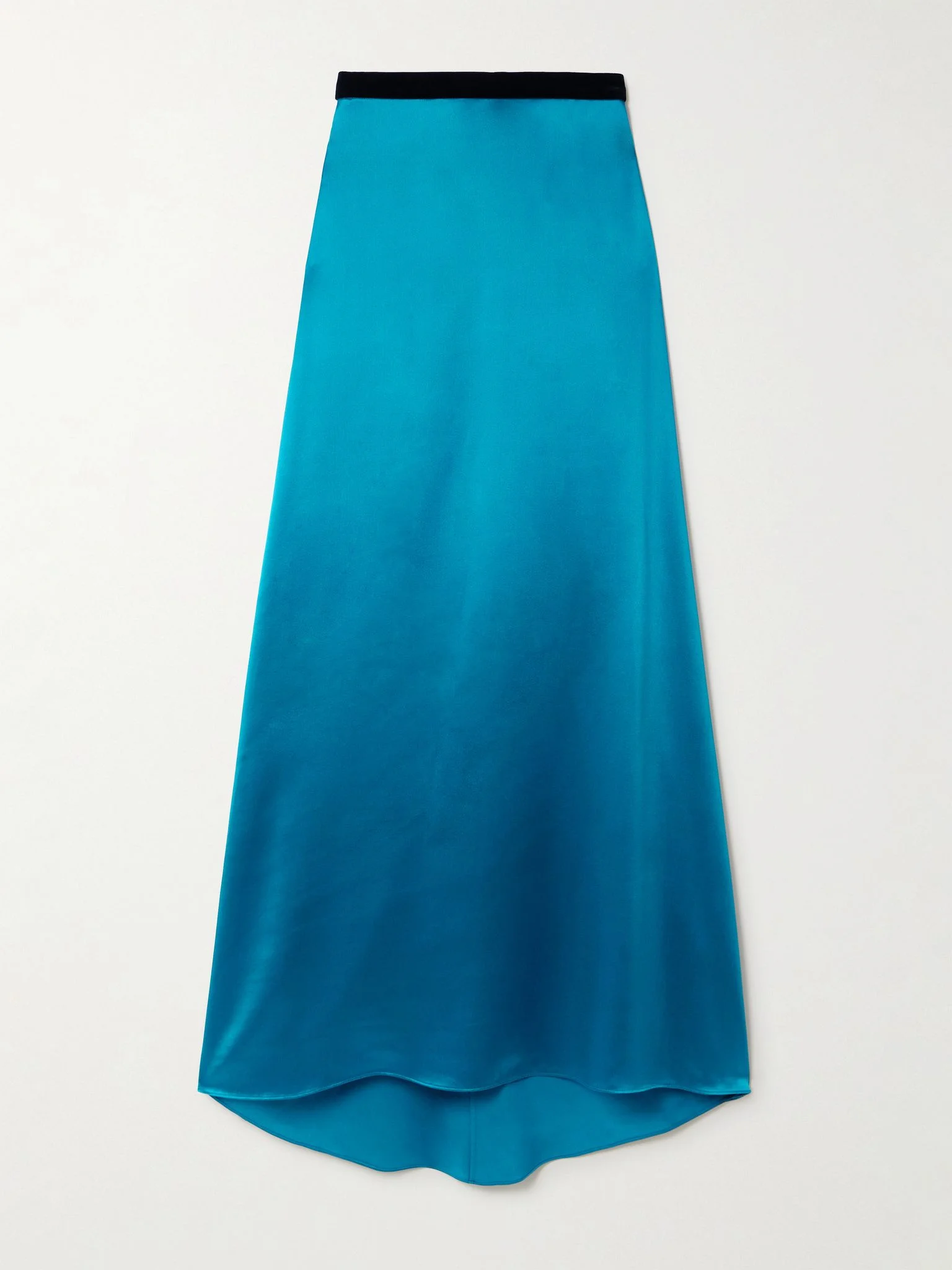 Velvet-trimmed satin-crepe maxi skirt Blue - 1