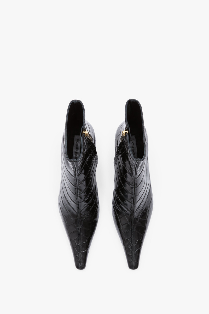 Sloan Stiletto Ankle Boot In Black Croc Embossed Leather 4