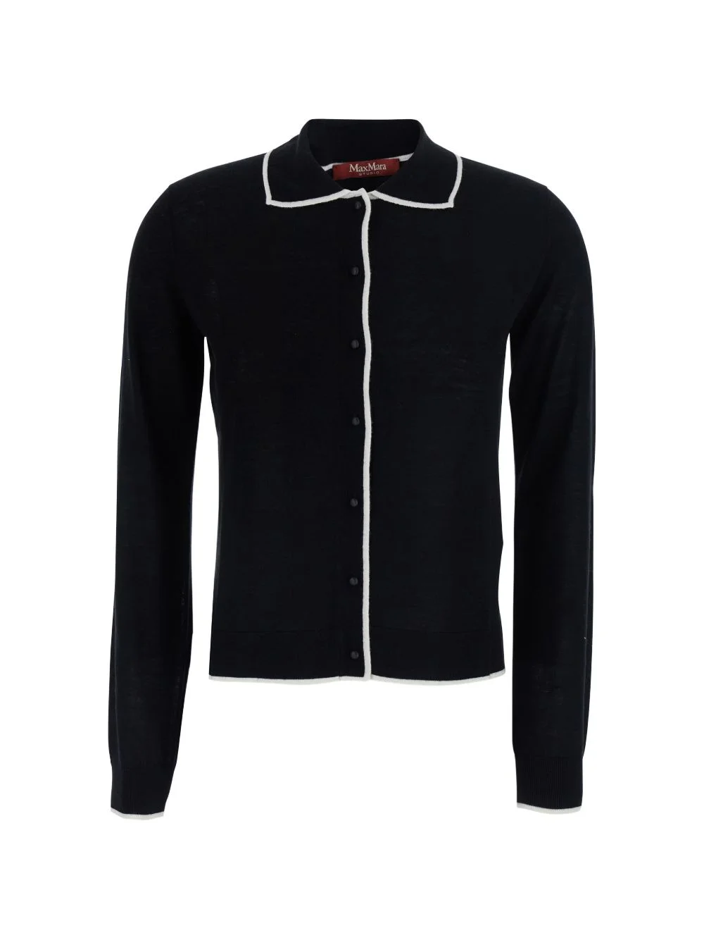contrast-trim collared cardigan - 1