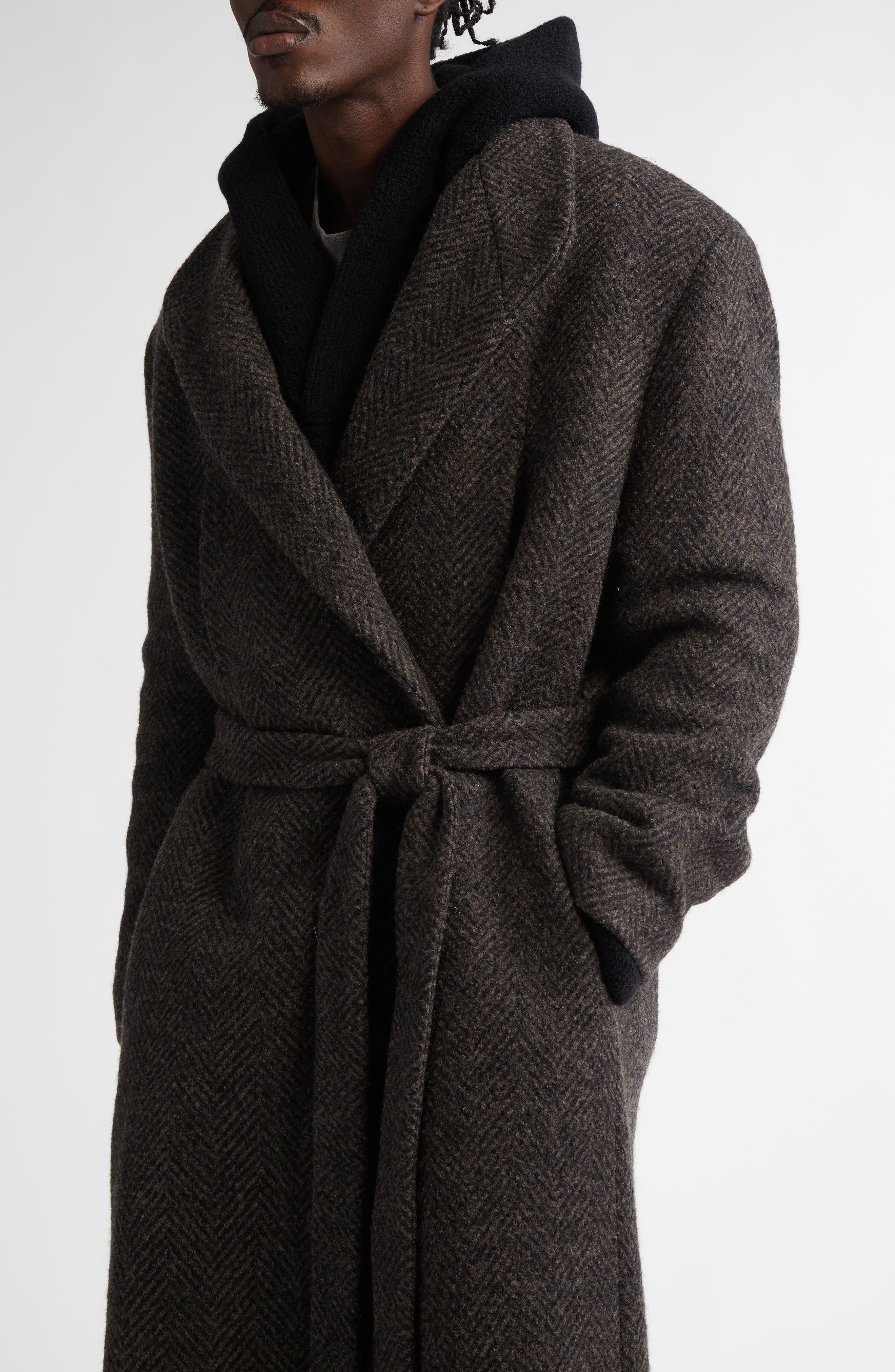Fear of God Herringbone Belted Virgin Wool Coat in Mocha at Nordstrom - 5