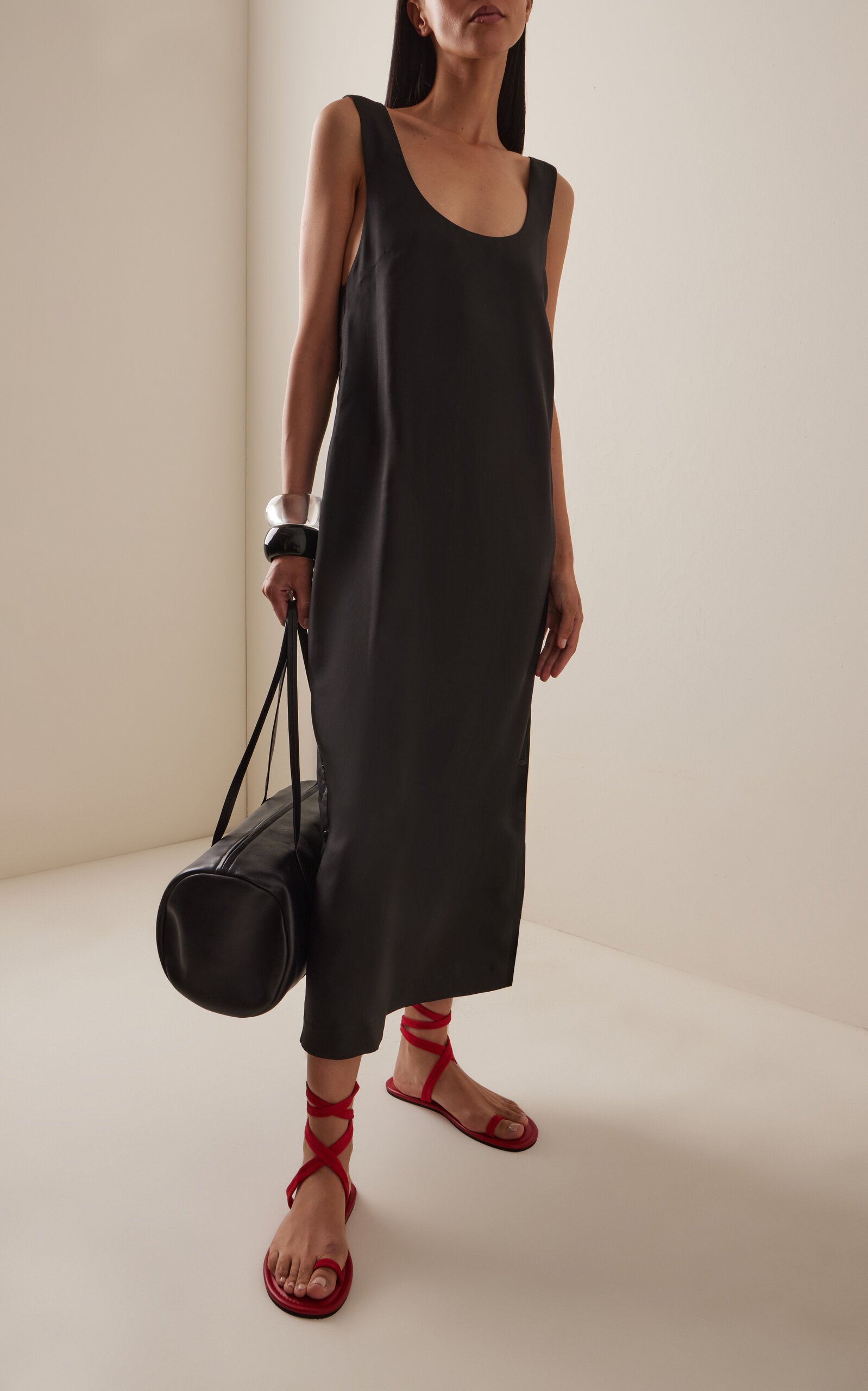 Button-Up Silk Twill Midi Dress black - 2