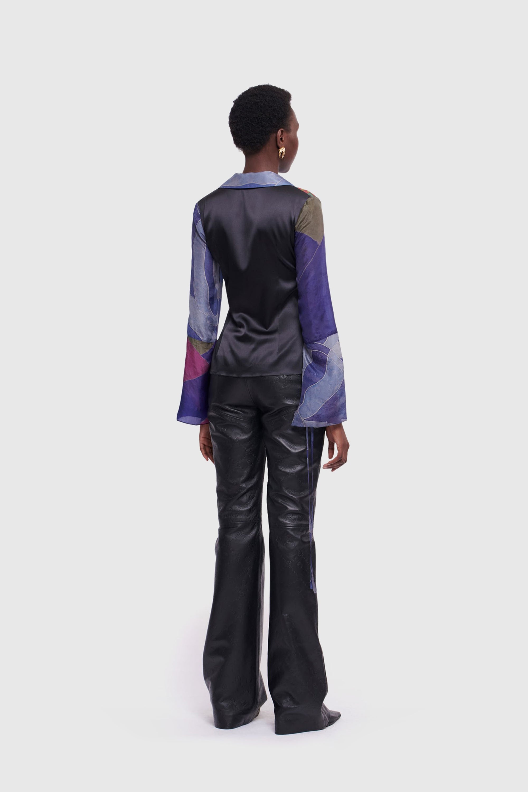Embossed Deadstock Leather Wide-Leg Trousers - 3
