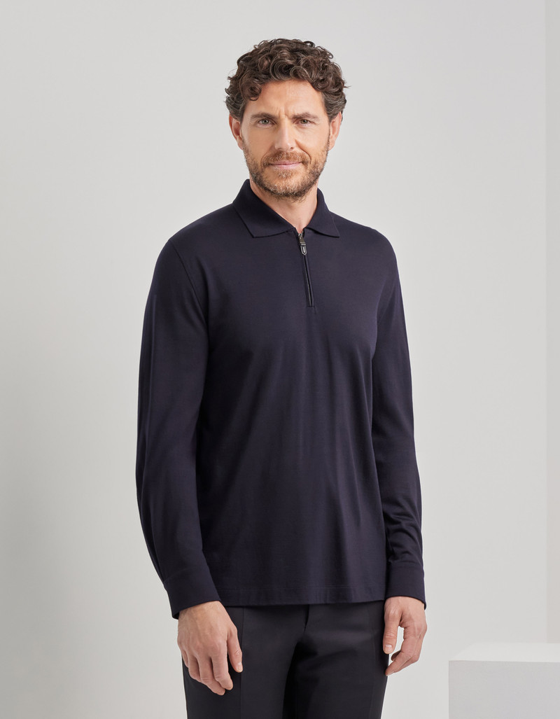 Canali DARK NAVY PURE 120'S IMPECCABILE WOOL POLO SHIRT outlook