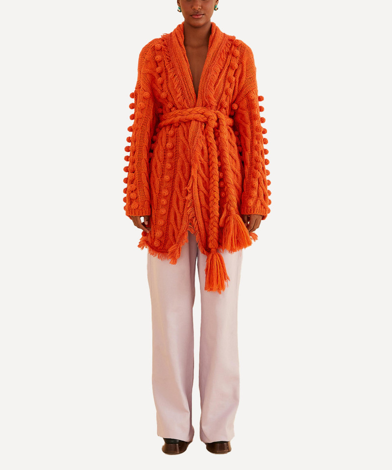 FARM RIO Orange Braided Knit Cardigan outlook