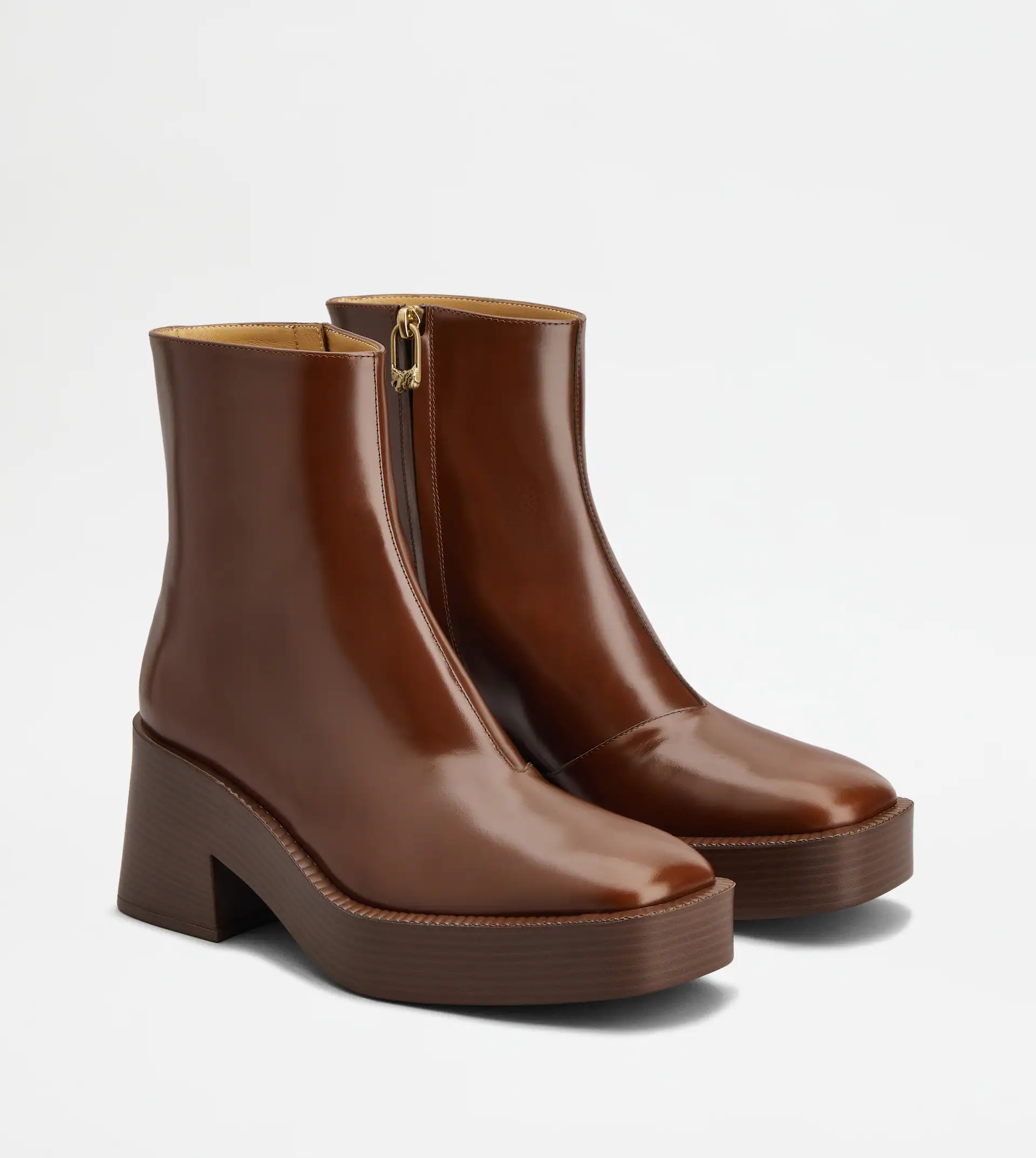PLATFORM ANKLE BOOTS IN LEATHER - BROWN - 3