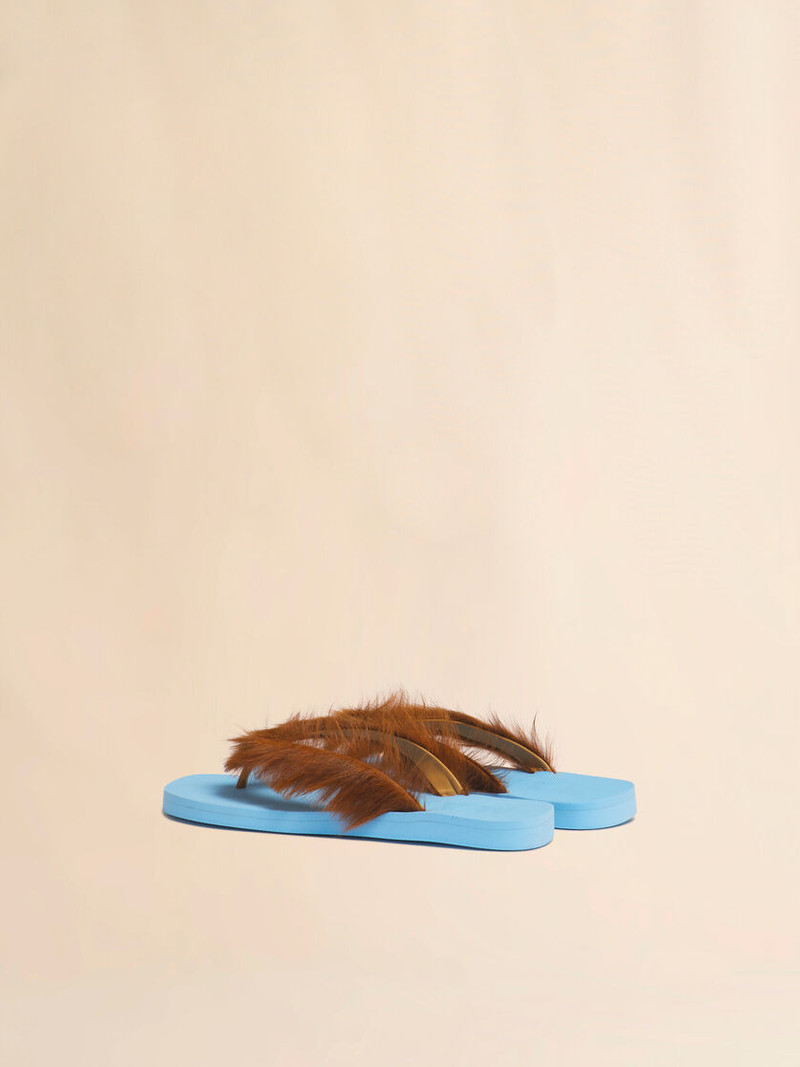 Marni BLUE AND BROWN PONYHAIR FLIP-FLOP outlook