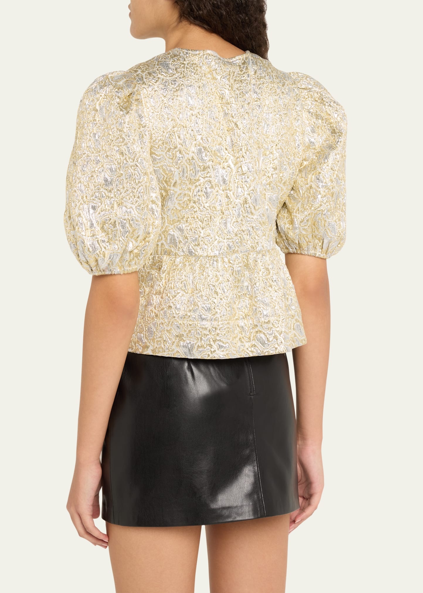 Metallic Cloque Peplum Blouse - 3