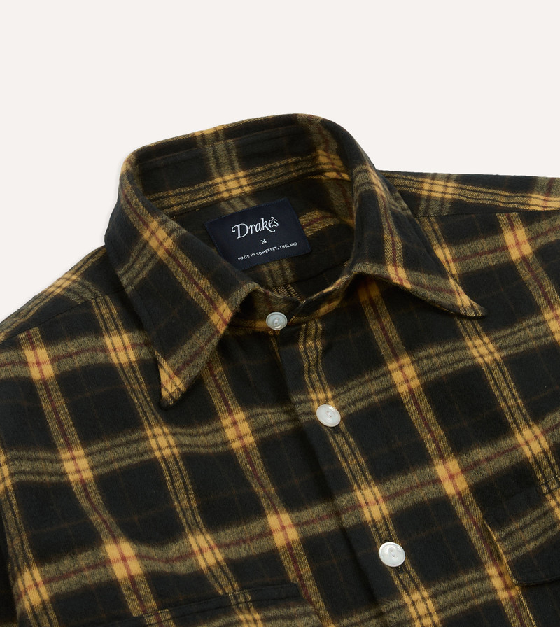 Green and Yellow Brushed Cotton Long Point Collar Work Shirt 3