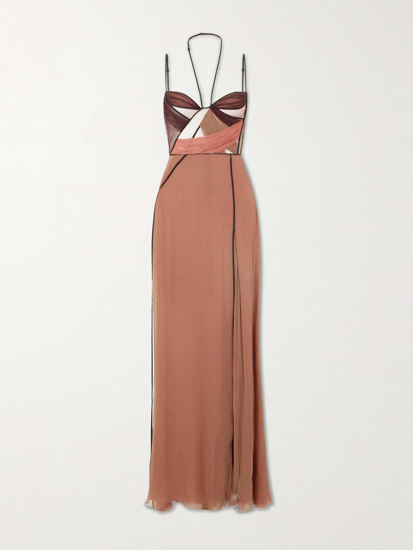 Mae cutout draped tulle-trimmed silk-chiffon gown - 1