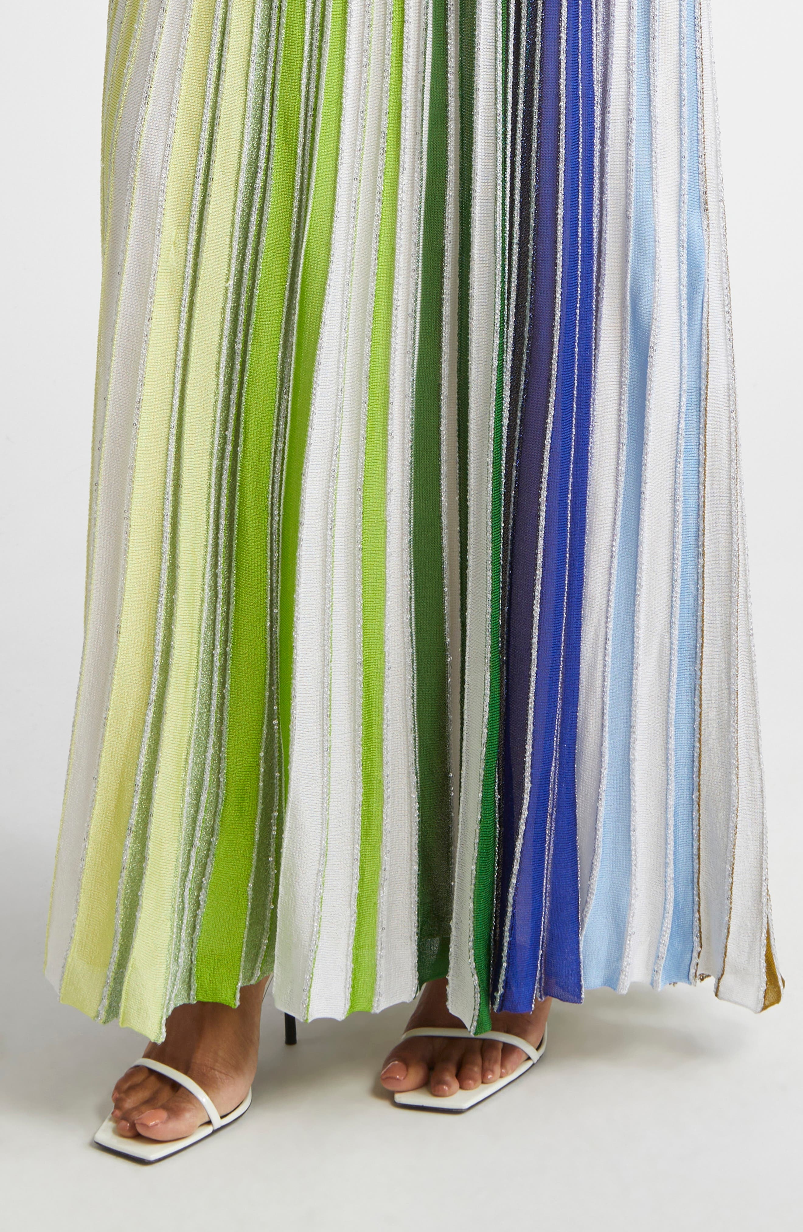 Missoni Metallic Stripe Sequin Long Sleeve Sweater Dress in Green/White/Blue at Nordstrom - 4